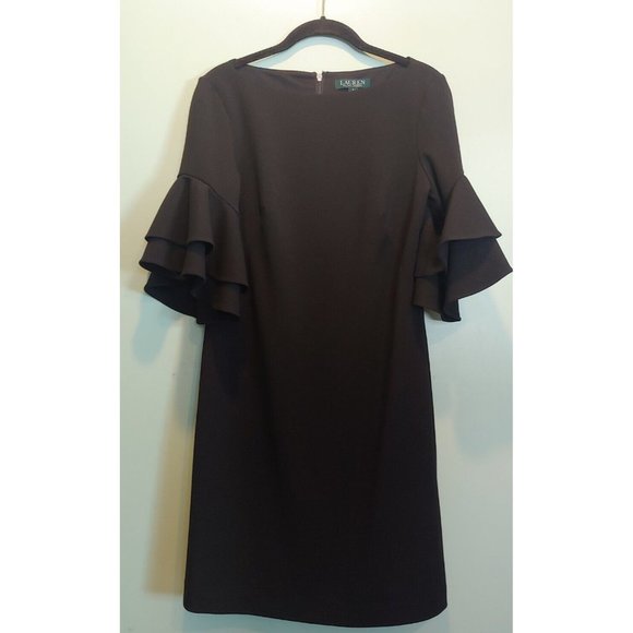 Ralph Lauren Black Flutter Short Sleeve Sheath  Dress Size 4 - Picture 1 of 5
